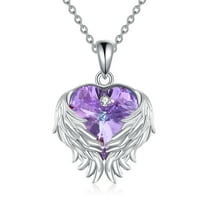 JUSORA Angel Wings Necklace for Women 925 Sterling Silver Love Heart Purple Crystal Pendant Anniversary Birthday Jewelry Gifts for Women Mom