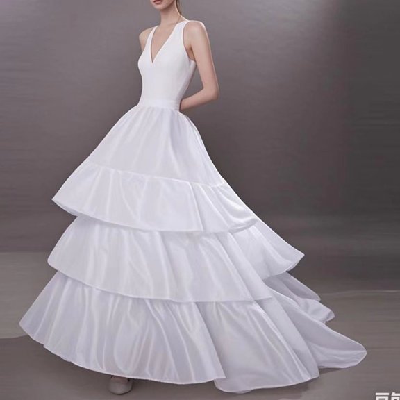 Cxenplz Women Vintage Underskirt Hoop Big Tail Pannier Petticoat Underskirt 3 Layer Accessory for Ball Gown Dress White