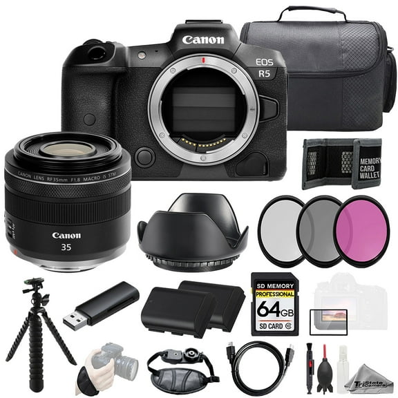 Canon EOS R5 Camera   RF 35mm f/1.8 IS Macro STM Lens  64GB   Ext Bat  3 PC Filter- Kit (International Version)
