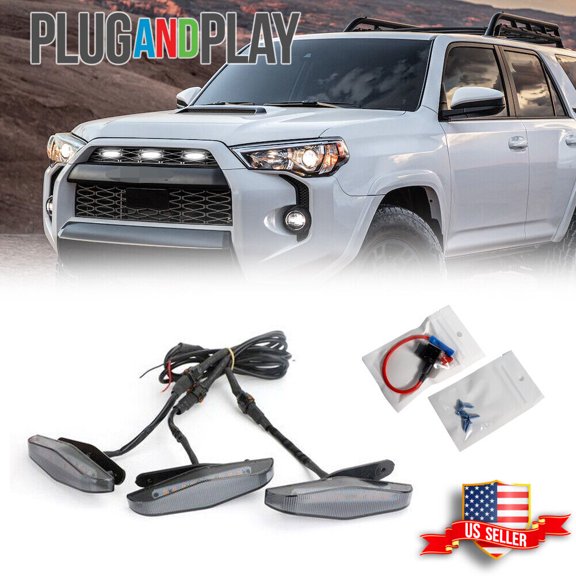 GTINTHEBOX 3PCS Set Smoked White LED Front Grille Light Lamp Kit For 2014-up Toyota 4Runner