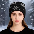 thumbnail image 2 of XIAOCHA Snowflake‑Rhinestone Beanie for Women，Gem‑Trim Fall‑Winter Outdoor Toque,Black, 2 of 4