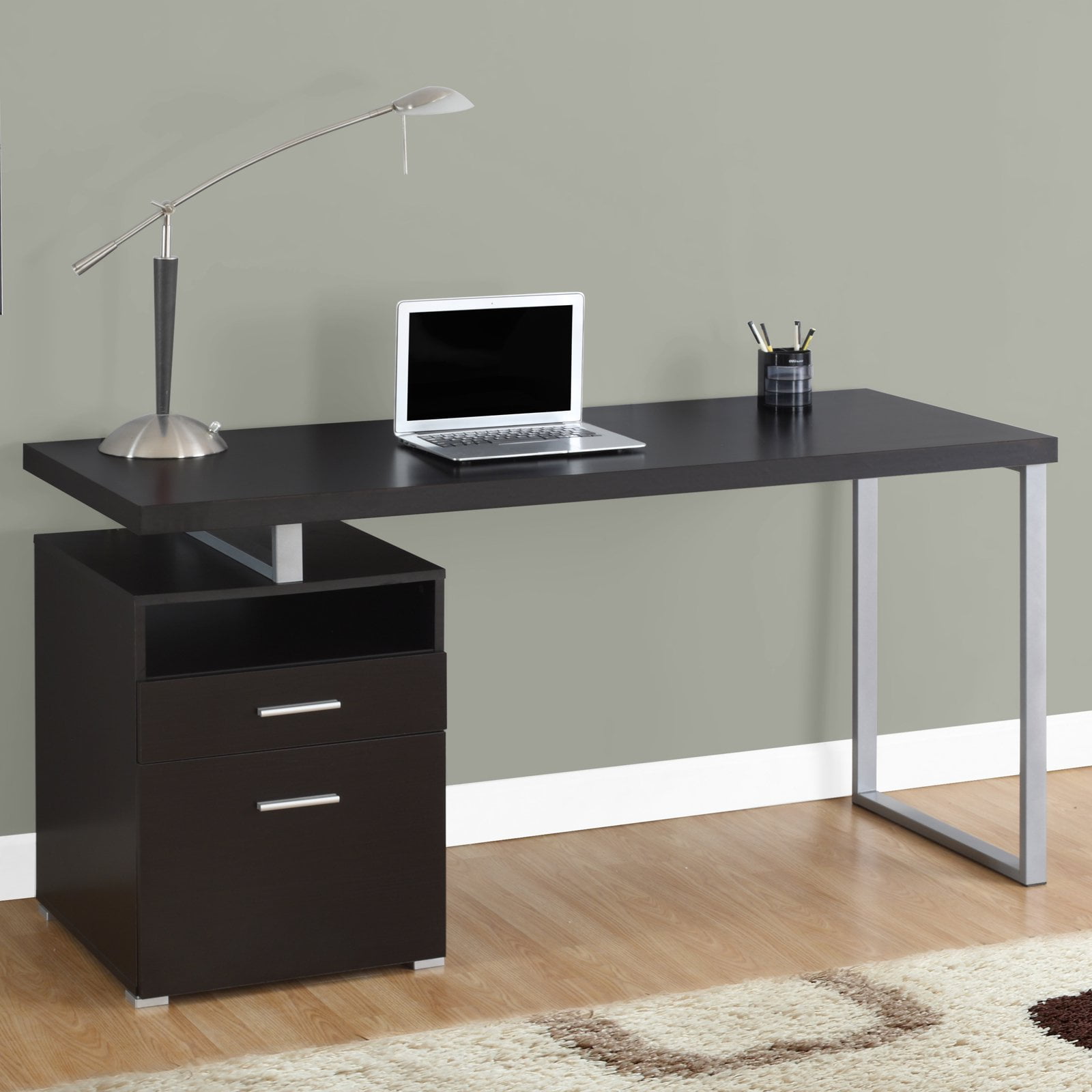 Monarch Computer Desk 60 L Cappuccino Silver Metal Walmart