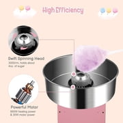 ROVSUN Cotton Candy Machine Maker 21 Inch Stainless Steel Bowl, Electric Candy Floss Maker Machine w/Cover Sugar Scoop and Large Storage Drawer for Commercial Home Party Carnival, Pink