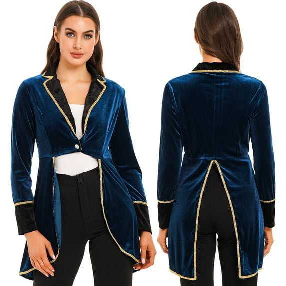 TiaoBug Women's Velvet Tailcoat Circus Ringmaster Costume Swallow-Tailed Blazer Jacket Coat
