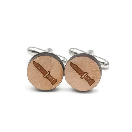 Survival Knife Cufflinks, Wood Cufflinks Hand Made in the USA