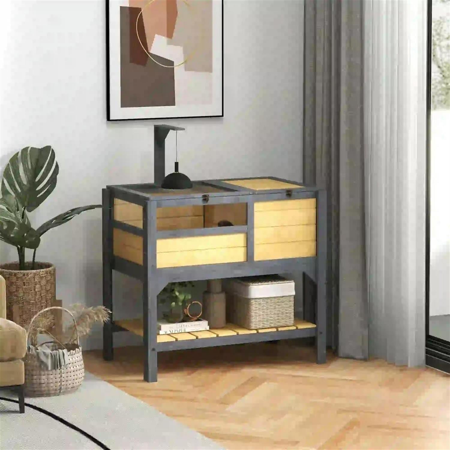 Kadyn 40.5" Wooden Tortoise House with Lamp Holder, Shelf Storage, Reptile Cage Enclosure for Turtles, Lizards, Snakes, Small Animal Habitats, Yellow