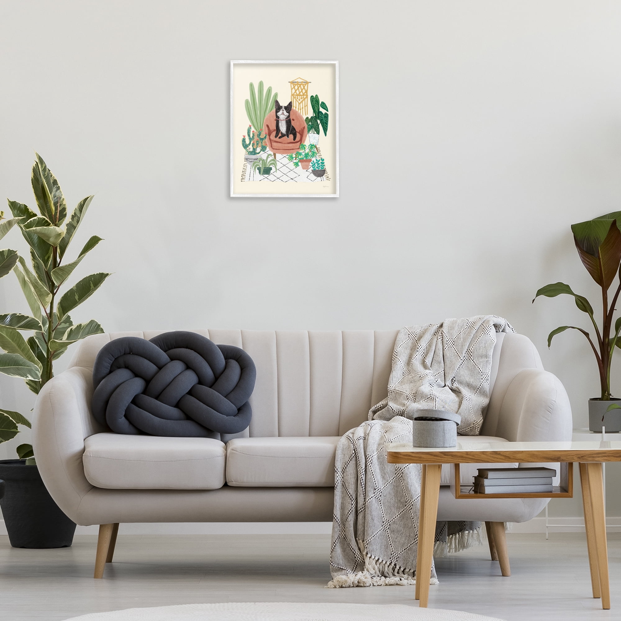 Stupell Industries Dog on Sofa with Plants Animals & Insects Painting White Framed Art Print Wall Art, 16 x 20
