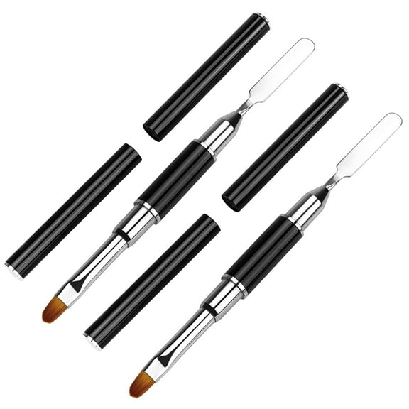 Dual-Ended Poly Gel Brush & Picker, 2 IN 1 Design Nail Brush and Spatula, Stainless Steel Gel Nail Brush Tool for Acrylic Nails Extension Gel (Black/2PCS)