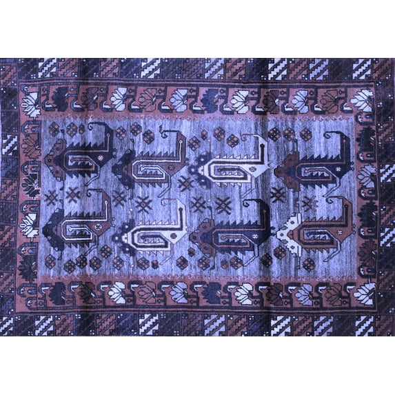 Ahgly Company Machine Washable Indoor Rectangle Persian Blue Traditional Area Rugs, 5' x 8'