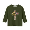 thumbnail image 3 of MIXUE Toddler Girls Tops & T-Shirts Summer Independence Day Cross Print Crew Neck 3/4 Sleeve Casual T Shirts Daily-Wear,Green,3-4 Years, 3 of 3