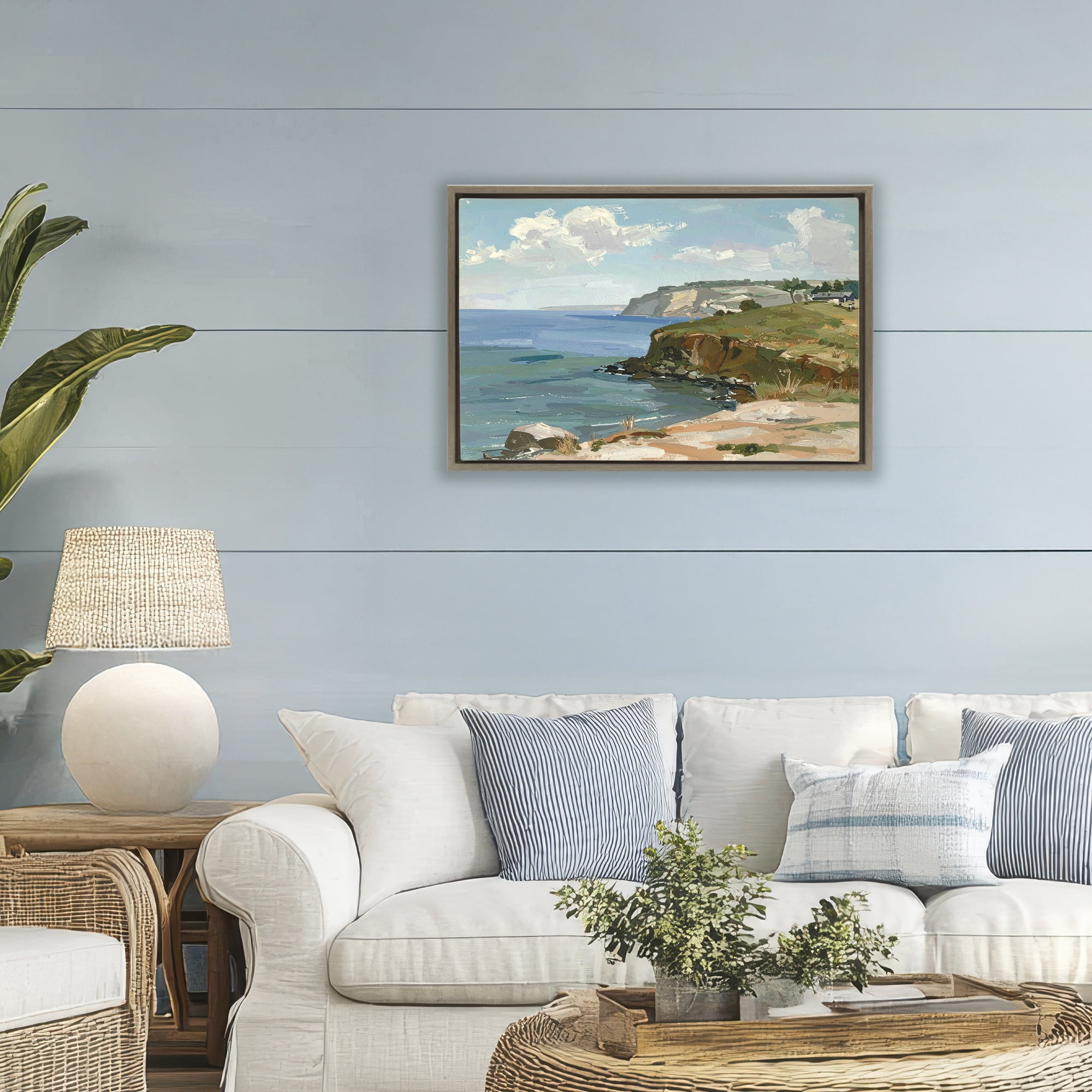 Stupell Industries Along The Shore Scenery Brown Framed Floater Canvas Wall Art, design by Alonza Saunders