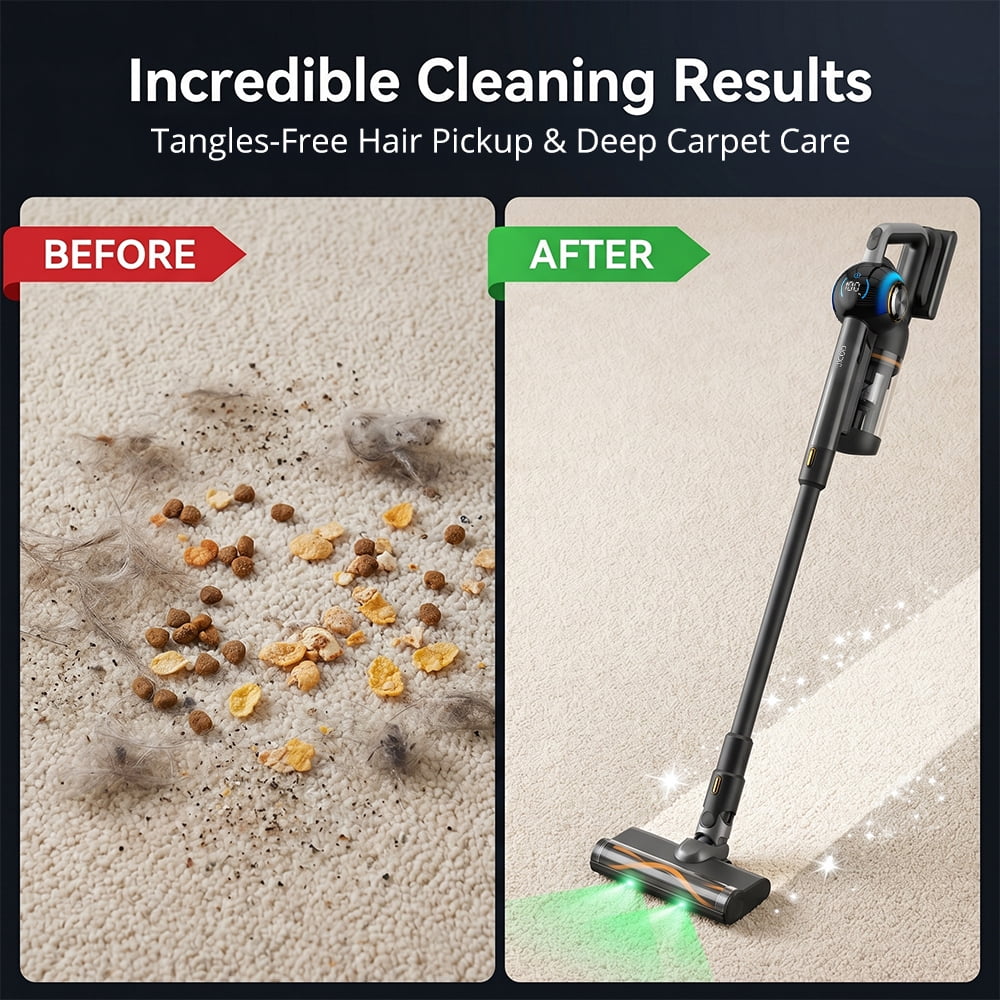 JIGOO Cordless Vacuum Cleaner Station with 2.5L Dust Capacity, 3 Modes, Dual LED, Auto Dust Collection JIGOO V700 Black