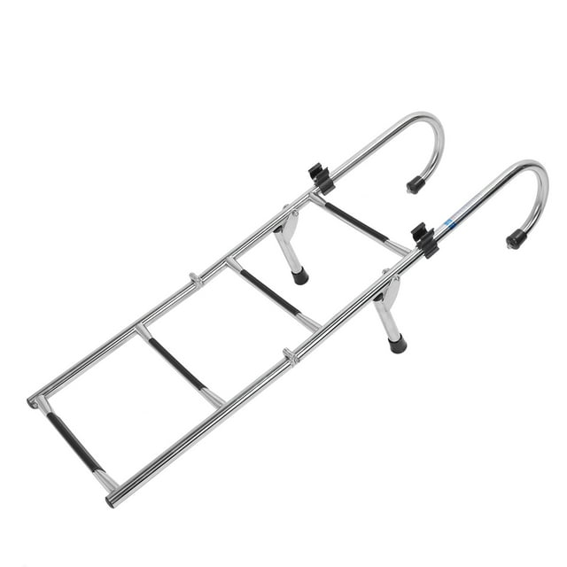 4 Steps Pontoon Boat Ladder, Mirror Polished Boat Swim Ladder with Hand Railing for Yachts