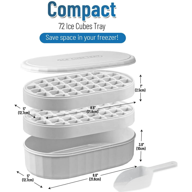 Ice Cube Tray With Lid and Bin, 2*36 Nugget Food Grade Tray ,Easy Release  Flexible Ice Cube Molds Comes with Ice Container, Scoop and Cover BPA Free  (White-PP) 