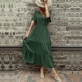 thumbnail image 5 of adviicd Robe de Plage pour Femmes 2024 Été Boho Col Carré Couleur Unie à Volants Ligne A Longue Maxi Robe de Plage GN1,S, 5 of 5