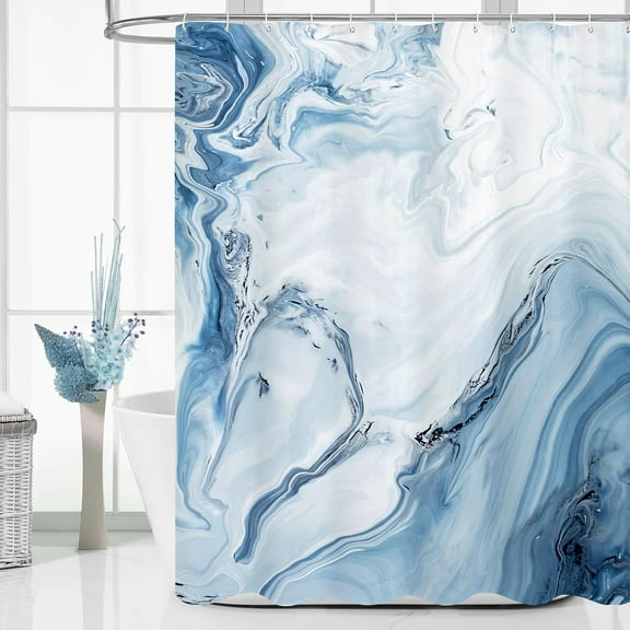 Blue Marble Shower Curtain, Modern Ombre Fabric Cloth Shower Curtains for Luxury Bathroom Decor, Abstract Chic Summer Watercolor Shower Curtain, 72x72
