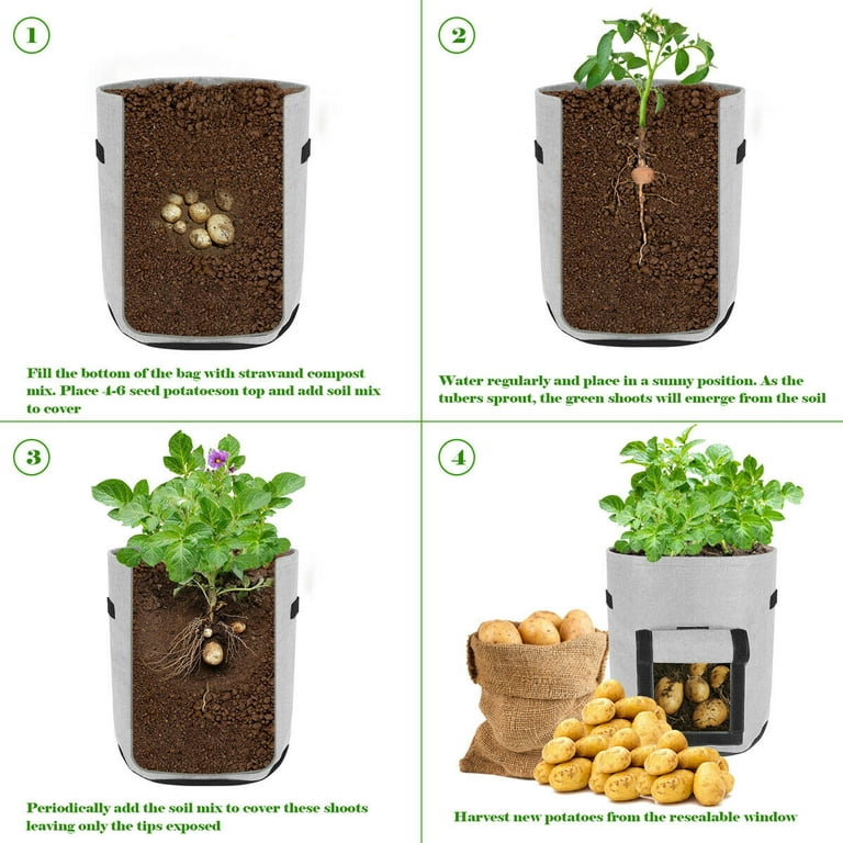 5 Pack Potato Grow Bags with Flap 7 Gallon, Planter Pot with