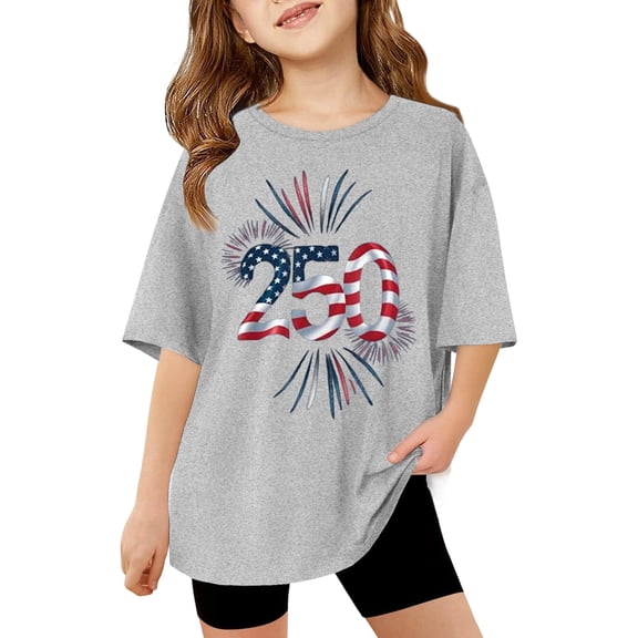 WAYUTE 250th Anniversary Patriotic Graphic Tee for Girls Cozy Versatile for Kids Youth Fashion Shirts Casual Outdoor