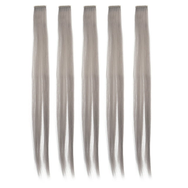5 extensiones de cabello liso con clip, color brillante, 21,65 pulgadas, para cosplay y fiesta, color gris.