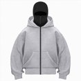 thumbnail image 2 of NOLDARES Women's Balaclava Hoodie Full Zipper Jacket Double Hooded Sweatshirt Wind Resistant Athletic Coat(T153-Light Gray,L), 2 of 5