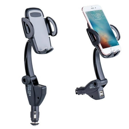 Car Phone Mount Charger Holder, TSV 3-In-1 Car Holder Gooseneck Cigarette Lighter Power with Dual USB 3.1A Charger for iPhone X XS 7 Plus 8 Plus 6 6S Plus Samsung Galaxy Google Nexus LG Huawei