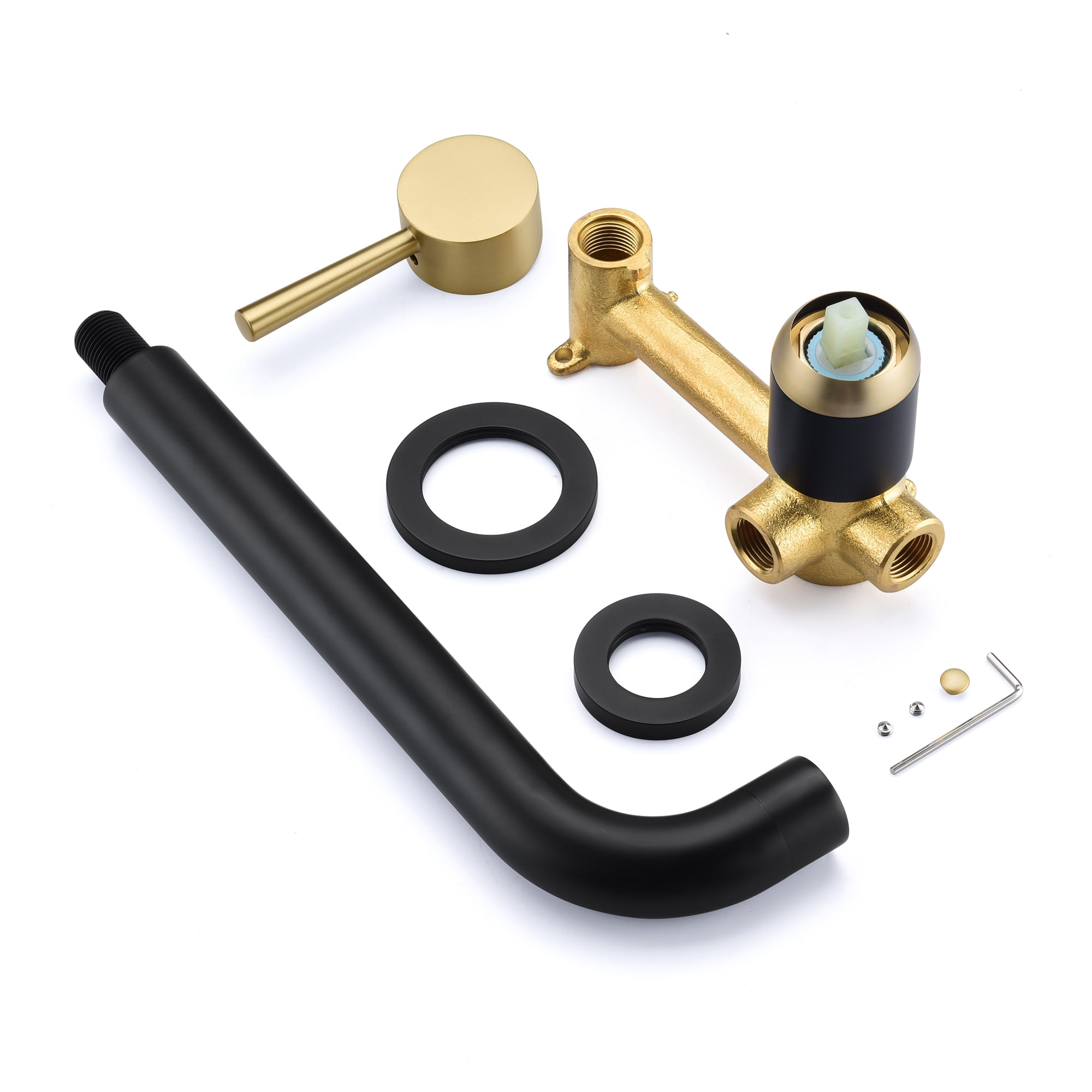 SUMERAIN Wall Mount Tub Faucet Bathroom Bathtub Faucet with Long Tub Filler Spout Black and Gold Finish Single Handle