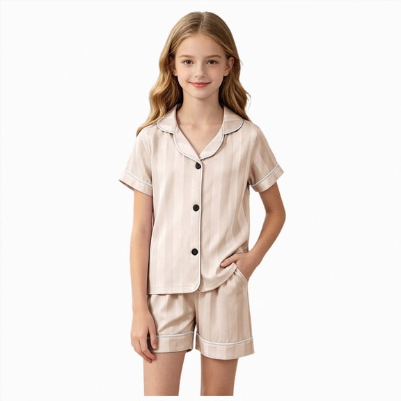 TOWED22 Cute Pajamas Set for Girls, Kids Summer Button Down Matching Loungewear PJs Gift,12-18 M
