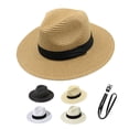 thumbnail image 5 of UDIYO Women Straw Panama Hat Travel Fedora Beach Sun Hat with Chin Strap Adjustable Summer Wide Brim Straw Roll up Hat UPF 50+, 5 of 8