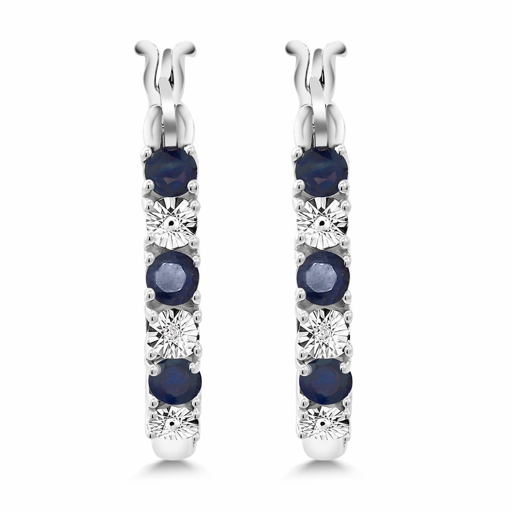 Gem Stone King 925 Sterling Silver Blue Sapphire and White Lab Grown Diamond Accent Hoop Earrings for Women (0.83 Cttw, 22MM = 0.85 inches Diameter)