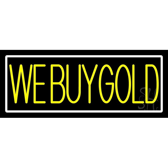 Yellow We Buy Gold LED Neon Sign 10 x 24 - inches, Black Square Cut Acrylic Backing, with Dimmer - Bright and Premium built indoor LED Neon Sign for Pawn store interior decor, and stroefront.