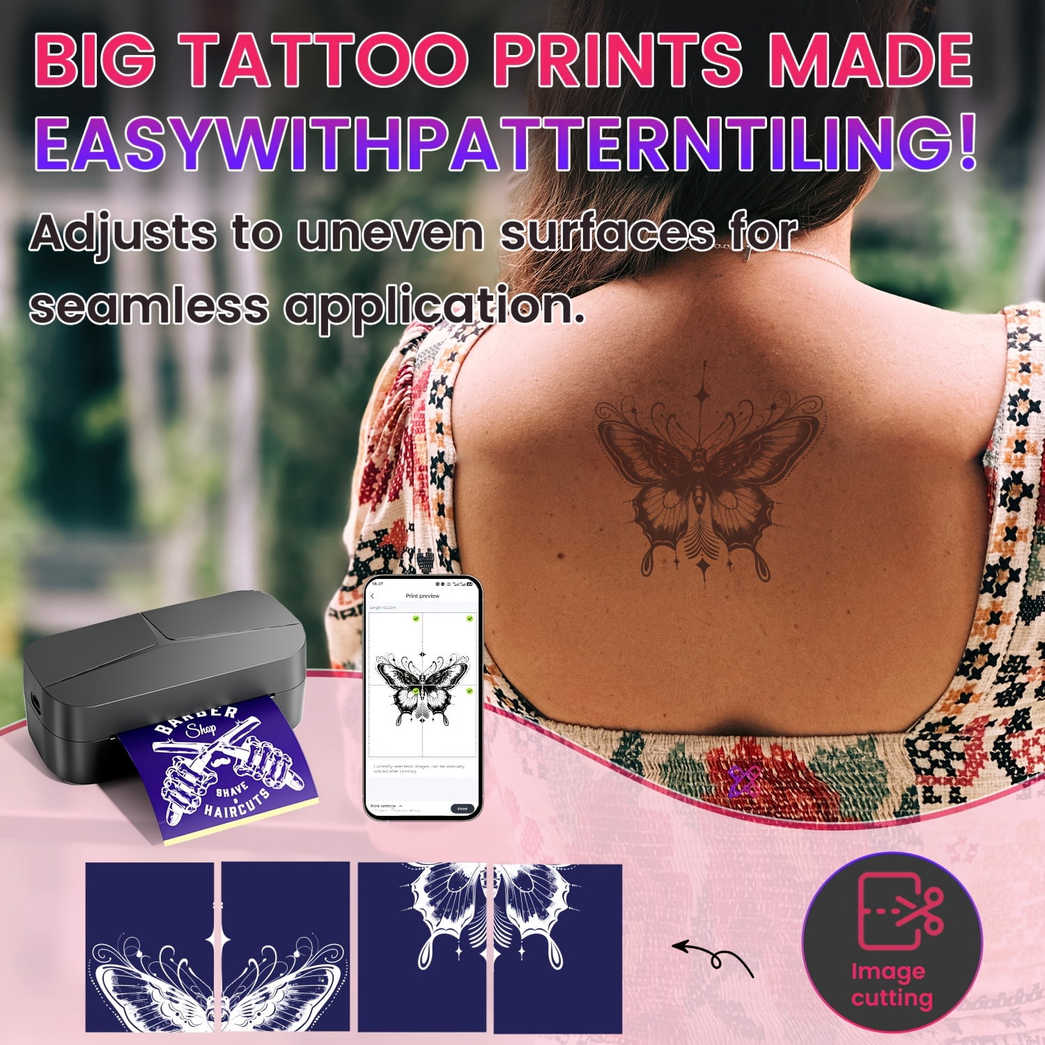 [Phomemo TP32 Mini Tattoo Printer And 130 Transfer Sheets] Gray Tattoo Template Printer Wireless Tattoo Printer Ideal for Beginners And Artists Compatible with Tablets And Smartphones , label printer