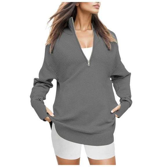 Sweatshirt for Women Half Zip Cropped Pullover Hoodies Fall Winter Tops Oversized Zip Up Hoodie for Women Baggy Loose Basic Zipper Hooded Sweatshirt Coat Y2K Jacket