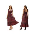 thumbnail image 2 of Vestido de Navidad para mujer con tirantes anudados, sin mangas, con escote corazón y estampado a cuadros. Vestido midi de fiesta., 2 of 9