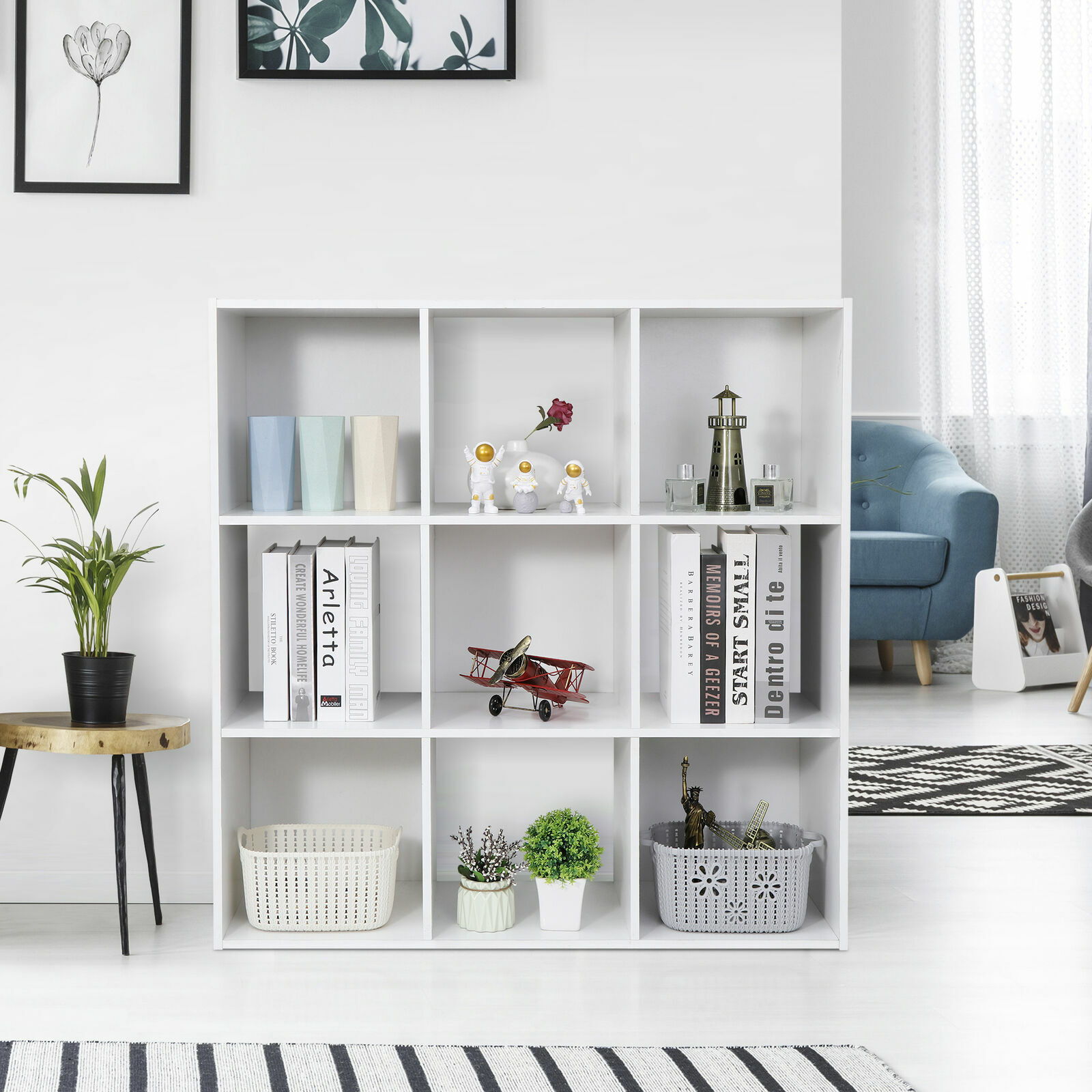 Favory 9 Cube Storage Organizer, 3 Tier Stackable Mdf Wood Bookcase, Open Storage Display Bookshelf, Storage Cabinet for Living Room, Bedroom, Home, Office,White