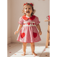 thumbnail image 6 of Jxzom Newborn Baby Girl Valentines Outfit Puff Short Sleeve Somcked Romper Dress Heart Bow Embroidery Plaid Jumpsuit Infant Cute Valentines Clothes, 6 of 9