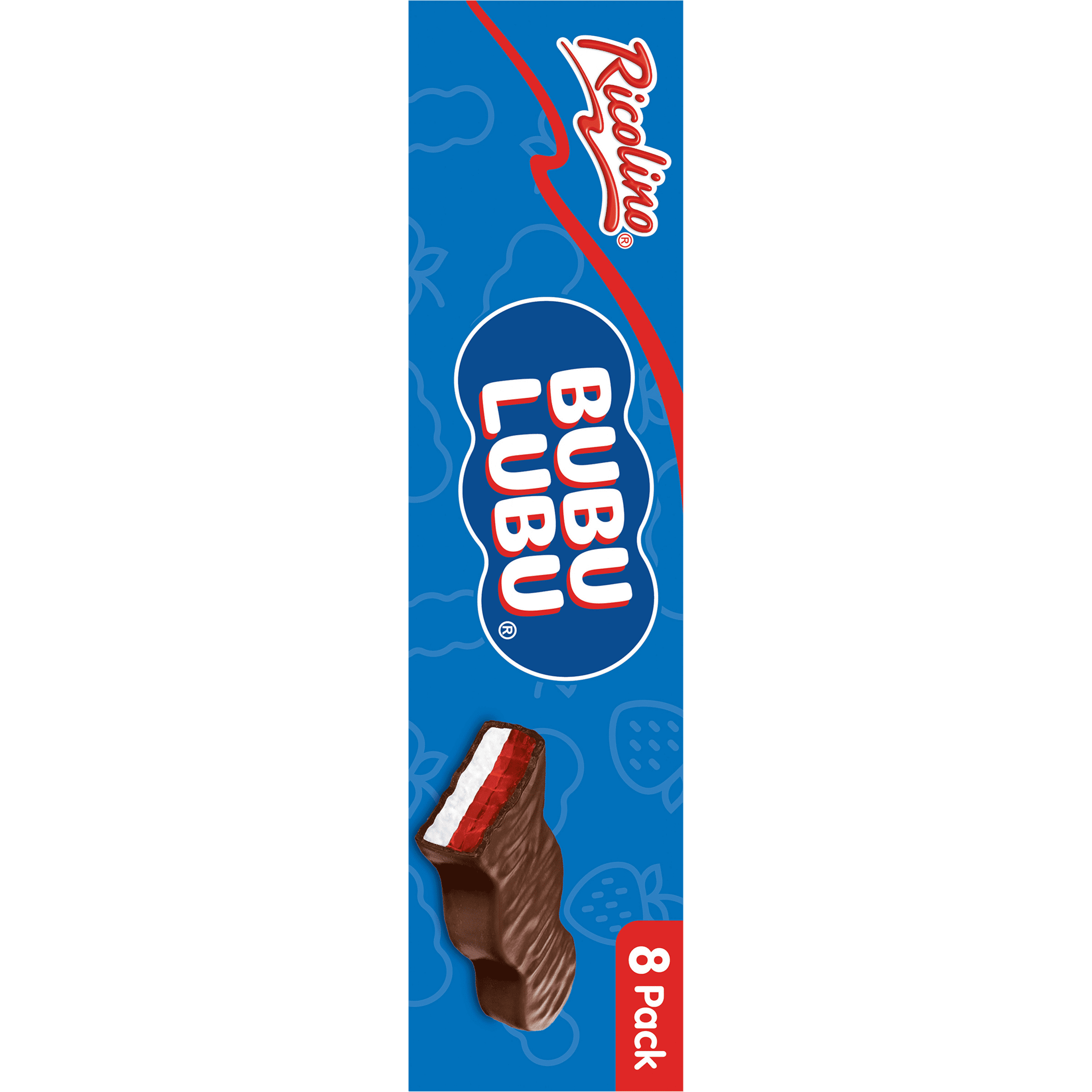 (4 pack) Ricolino Bubulubu Chocolate Strawberry Gummy and Marshmallow Candy, 8 Count Bag