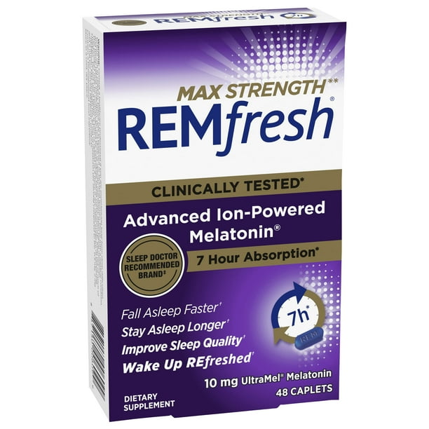 REMfresh Max Strength 10mg Melatonin DrugFree Sleep Aid Supplement, 48