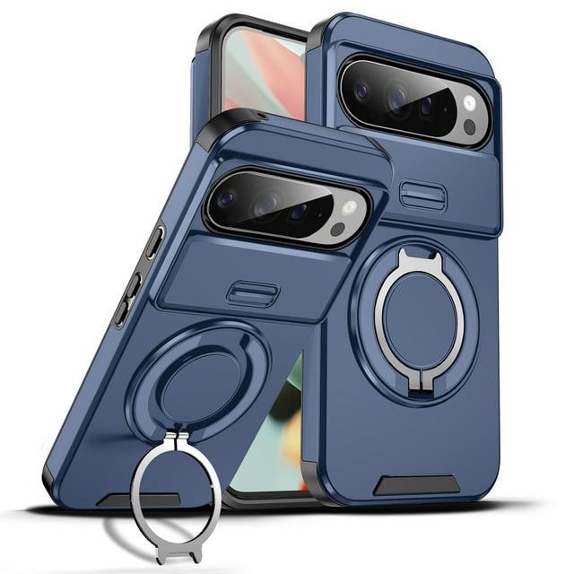 ShellTech Magnetic Case for Google Pixel 10 /10 Pro,Shockproof TPU+PC Rotating Ring Holder Kickstand Military Drop Protection Cover,Blue