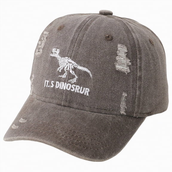 CAUYDY Kids Boy Dinosaur Washed Baseball Cap Toddler 4T 5T 6T 7T 8T Baby Boys Embroidered Distressed Baseball Cap Cartoon Childrens Hat (Sizes 3-8 Years,F02-Coffee)