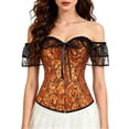 thumbnail image 2 of Corset Women's Off Shoulder Lace Short Sleeve Jacquard Button Front Steel Bone Bustier Waist Cincher for Halloween Party Bridal Evening, 2 of 4