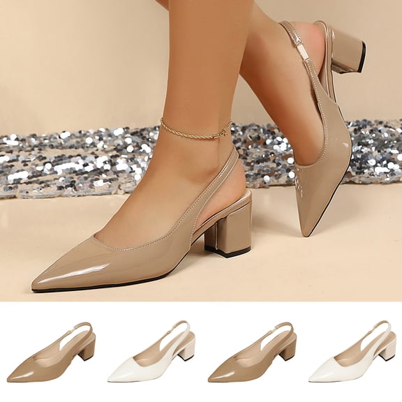 RoamHome Women's Slingback Pumps - Pointed Toe, Chunky Heel, Breathable PU Leather, Casual Office Daily Summer Dress Shoes