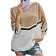 thumbnail image 3 of Women Colorblock Crew Neck Batwing 3/4 Sleeve Knitted Top, 3 of 6
