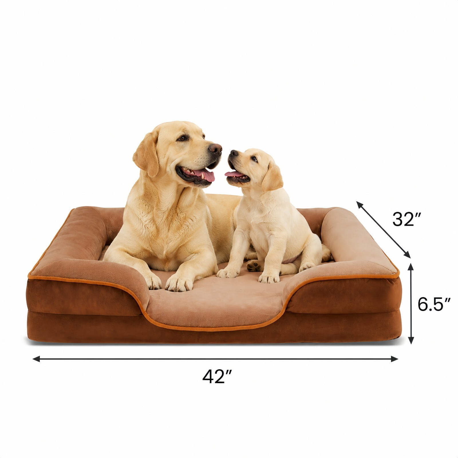 Kelno 42"x32" Orthopedic Dog Bed Supportive Egg Crate Foam Pet Couch Bed with Removable Washable Cover Anti Slip Bottom, Brown