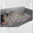 thumbnail image 6 of Floral Soft Flannel Fleece Throw Blanket, Tropical Hibiscus Blooms with Victorian Exotic Botany Buds Theme, Cozy Plush for Indoor and Outdoor Use, 70" x 90", Fern Green Baby Pink, by Ambesonne, 6 of 6