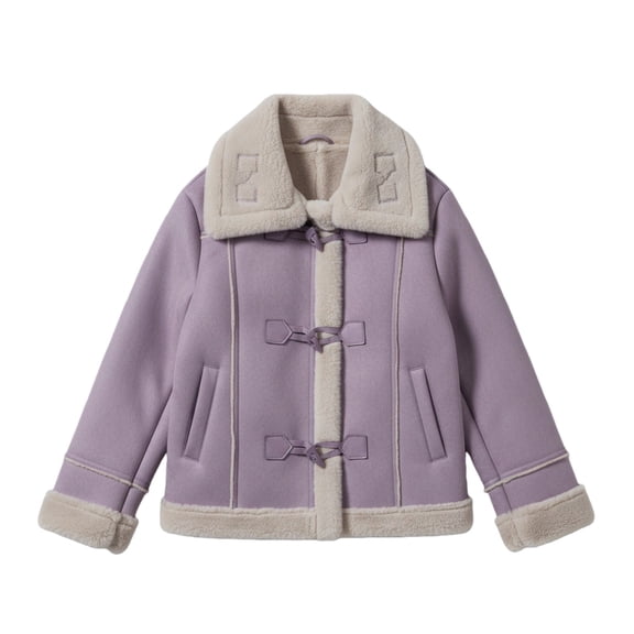 LIJCC Kids Girls Faux Leather Jacket with Faux Fur Sherpa Fleece Lined Parka Cropped Coat with White Collar Winter Thick Warm Coat Button up Fashion Outerwear