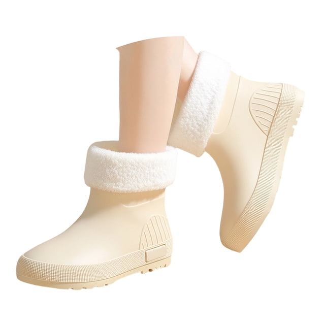 Platform Rain Boots Slip on Winter Lined Ankle Wet Weather Pu Material Soft Warm Non Slip Outdoors Waterproof Daily Commute Women