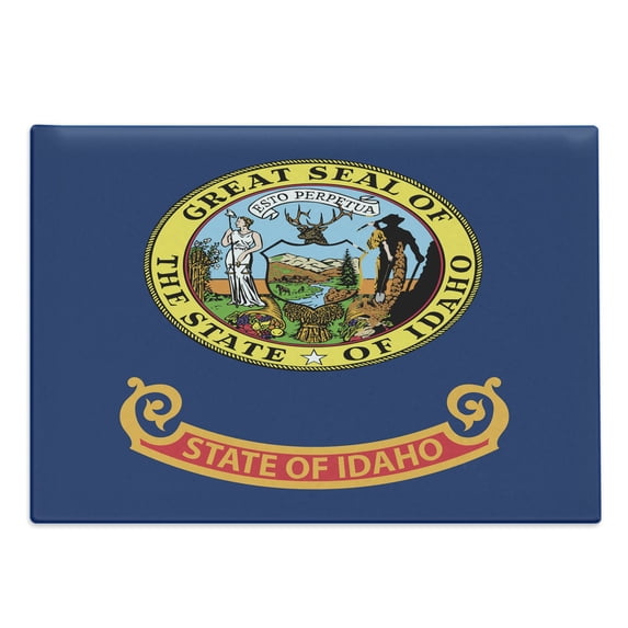 Idaho Cutting Board, Gem State Flag Design Nostalgic Logo in Vibrant Colors Illustration, Decorative Tempered Glass Cutting and Serving Board, in 3 Sizes, by Ambesonne