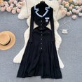thumbnail image 4 of Vestido de suéter de punto para mujer, temperamento, cintura oculta, contraste, vestidos de suéter bordado, largo, Otoño e Invierno, 4 of 5