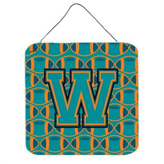 Letter W Football Aqua, Orange & Marine Blue Wall or Door Hanging Prints