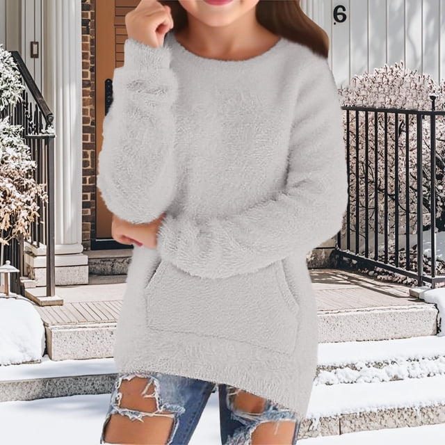 LIJCC Chandail à Manches Longues Surdimensionné pour Filles, Col Rond, Tricot Douillet, Chaud et Confortable, Ample, Moelleux, Mode Décontractée, Automne